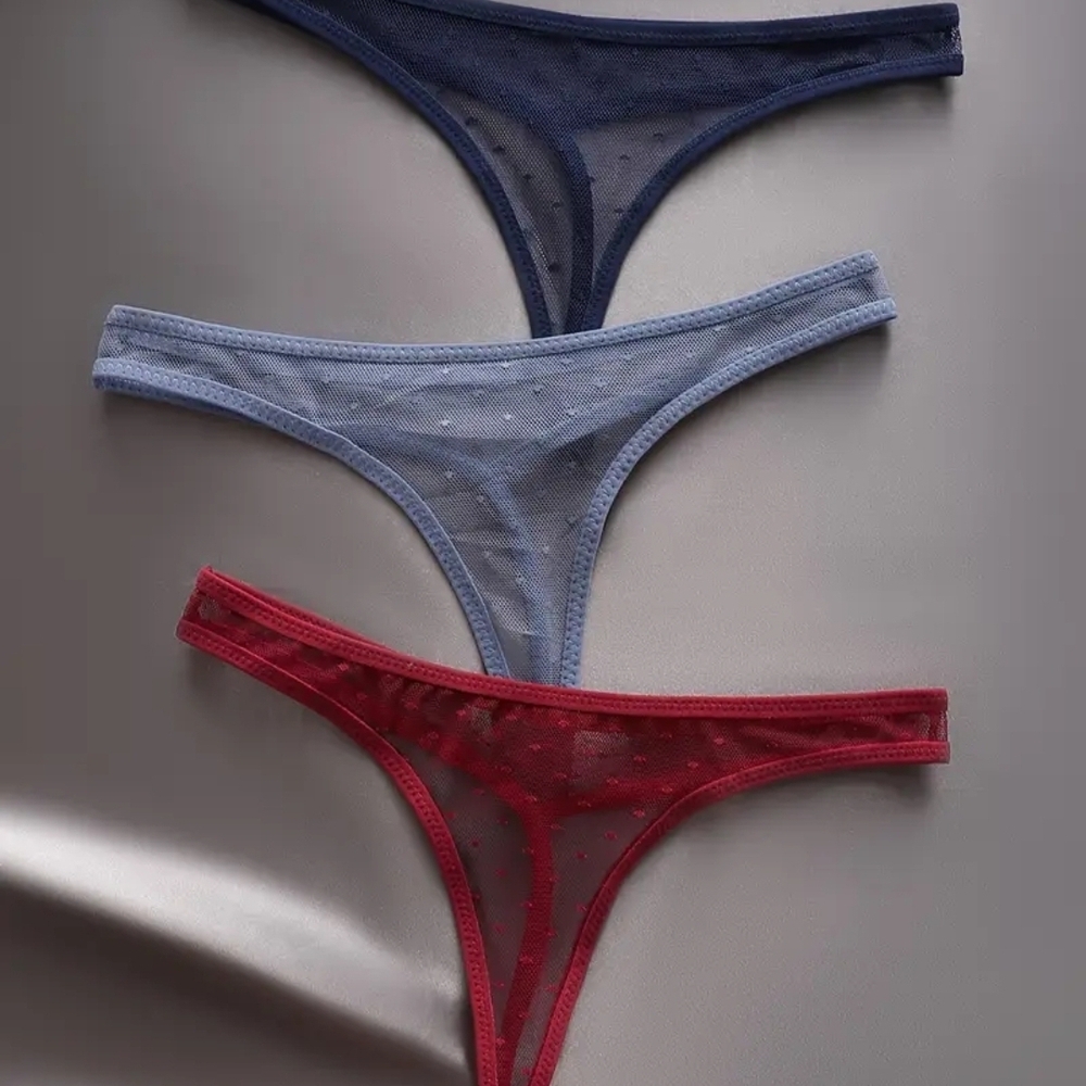 Elegant Women's Sheer Panties Set - Red and Blue